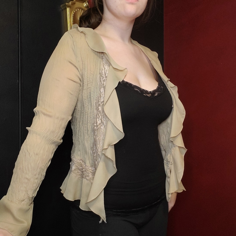 Beige ruffle blouse